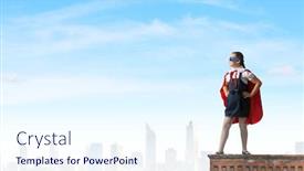  Presentation with super girl - Colorful slides enhanced with girl of school age in super hero costume backdrop and a sky blue colored foreground
