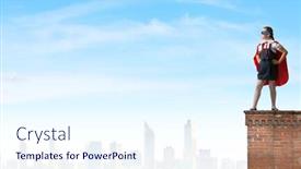  Presentation with super girl - Theme with girl of school age in super hero costume background and a sky blue colored foreground