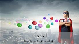  Presentation with super girl - Theme enhanced with girl of school age in super hero costume background and a light gray colored foreground