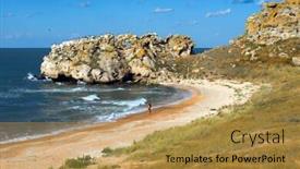  Presentation with sea shore - Slide deck consisting of girl-on-a-sea-shore background and a gold colored foreground