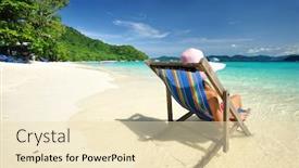  Presentation with lounge - PPT theme enhanced with girl on a tropical beach in chaise lounge background and a lemonade colored foreground