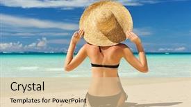  Presentation with tropical - Theme enhanced with girl on a tropical beach background and a lemonade colored foreground