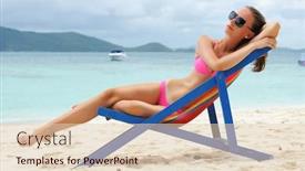  Presentation with lounge - Slide deck featuring girl-on-a-tropical-beach background and a lemonade colored foreground