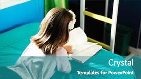  Presentation with child girl reading a book - Audience pleasing PPT layouts consisting of girl on bed reading book backdrop and a  colored foreground