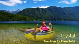  Presentation with rubber - Presentation design consisting of girl-on-inflatable-ring background and a tawny brown colored foreground