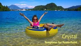  Presentation with rubber - Slide deck having girl-on-inflatable-ring background and a tawny brown colored foreground