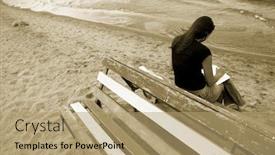  Presentation with beach - PPT theme having girl-on-the-beach background and a coral colored foreground