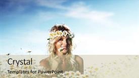  Presentation with wild flower in field of daisies - Presentation theme enhanced with girl on the daisy flowers background and a  colored foreground