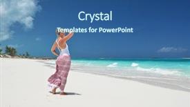  Presentation with bahamas - Amazing PPT theme having girl-on-the-desrt-beach backdrop and a ocean colored foreground