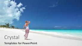  Presentation with bahamas - Amazing PPT layouts having girl-on-the-desrt-beach backdrop and a white colored foreground