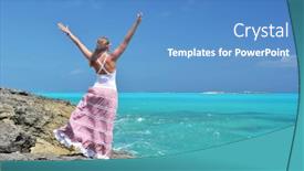  Presentation with atlantic - Theme having girl-on-the-rock-looking background and a teal colored foreground