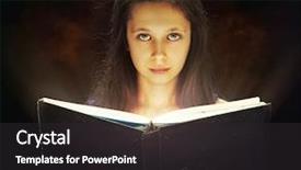  Presentation with magic book - PPT layouts having girl opened a magic book background and a dark gray colored foreground