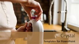  Presentation with milk protein - Slide set featuring girl-opening-bottle-with-milk background and a coral colored foreground