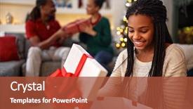  Presentation with girl christmas - Colorful presentation design enhanced with girl opening box with christmas backdrop and a red colored foreground