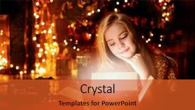  Presentation with pretty girl - Slides enhanced with girl opens a gift box background and a red colored foreground