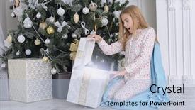  Presentation with apartments - Slide set having girl opens a gift box background and a  colored foreground