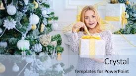  Presentation with apartments - Slide deck consisting of girl opens a gift box background and a  colored foreground