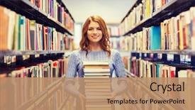  Presentation with student - Theme featuring girl or woman with book background and a coral colored foreground