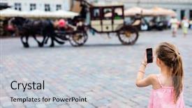  Presentation with outdoors - Slide deck having girl outdoors exploring tallinn old background and a  colored foreground