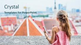  Presentation with summer outdoor bbq grill party - PPT layouts having girl outdoors exploring tallinn old background and a  colored foreground