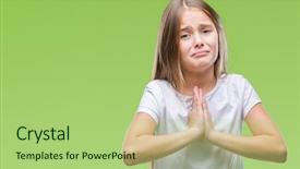 Presentation with praying hands - Amazing slide deck having girl over isolated background begging backdrop and a mint green colored foreground