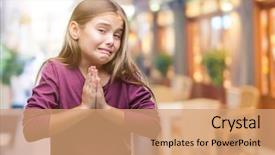  Presentation with praying hands - Amazing slides having girl over isolated background begging backdrop and a  colored foreground