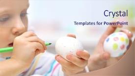  Presentation with christian easter jesus risen - PPT theme having female eggs - cute little girl painting egg background and a sky blue colored foreground