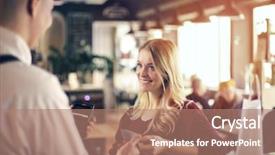  Presentation with credit card fraud - PPT theme with girl paying with credit card background and a coral colored foreground