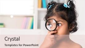  Presentation with magnifying glass - PPT theme with girl peeking through magnifying glass background and a lemonade colored foreground