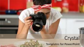  Presentation with blogger - Cool new slides with girl photographing on kitchen food blogger concept backdrop and a coral colored foreground