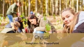  Presentation with climate change - Slides with girl-plants-a-tree-seedling background and a yellow colored foreground