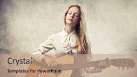  Presentation with classic - Presentation theme with girl playing a classic guitar background and a coral colored foreground