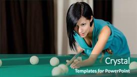  Presentation with billiard - Audience pleasing slide set consisting of girl playing billiard spending free backdrop and a ocean colored foreground