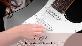  Presentation with strings - Presentation design with girl playing electric guitar with hand on strings background and a coral colored foreground