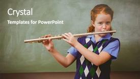  Presentation with flute - Audience pleasing PPT layouts consisting of girl playing flute in classroom backdrop and a gray colored foreground