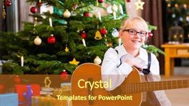  Presentation with girl christmas - Presentation theme enhanced with girl playing guitar on christmas background and a tawny brown colored foreground