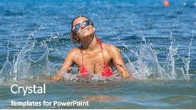  Presentation with hipster girl playing tetris game - Beautiful PPT theme featuring girl playing in the sea backdrop and a gray colored foreground