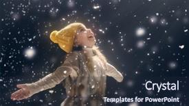  Presentation with children little child girl plays - Theme having girl playing on a snow background and a  colored foreground