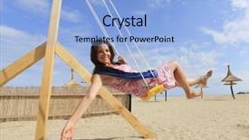  Presentation with swing - Amazing slide deck having girl playing on a swing-set on the beach backdrop and a light blue colored foreground