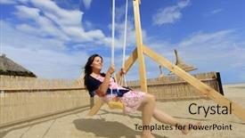  Presentation with swing - Beautiful PPT layouts featuring girl playing on a swing-set on the beach backdrop and a coral colored foreground