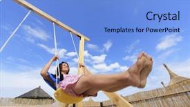  Presentation with swing - Audience pleasing slide deck consisting of girl playing on a swing-set on the beach backdrop and a light blue colored foreground