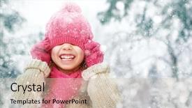  Presentation with children little child girl plays - Presentation design enhanced with girl playing on a winter background and a soft green colored foreground