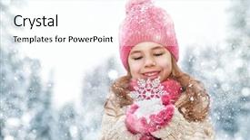  Presentation with children little child girl plays - Theme having girl playing on a winter background and a pink colored foreground