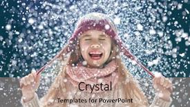  Presentation with children little child girl plays - Cool new presentation theme with girl playing on a winter backdrop and a coral colored foreground