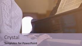  Presentation with piano - Presentation design featuring girl playing piano background and a light gray colored foreground