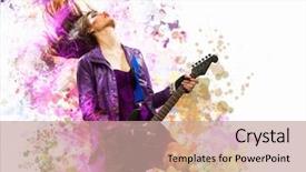  Presentation with electric guitar - Presentation design enhanced with young attractive rock girl playing background and a blonde colored foreground