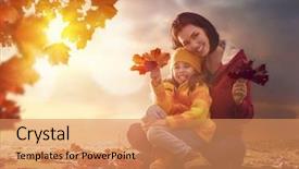  Presentation with children little child girl plays - Slide deck consisting of girl playing together on autumn background and a coral colored foreground