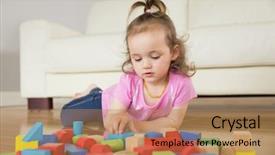  Presentation with colour blocking building blocks - Beautiful presentation theme featuring girl playing with building blocks backdrop and a  colored foreground