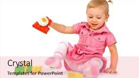  Presentation with baby blocks - PPT theme featuring girl playing with building blocks background and a coral colored foreground