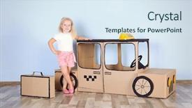  Presentation with taxi - Presentation theme enhanced with girl playing with cardboard taxi background and a sky blue colored foreground